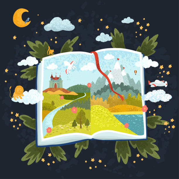 istock Illustration of open book with fabulous pictures 1319026080