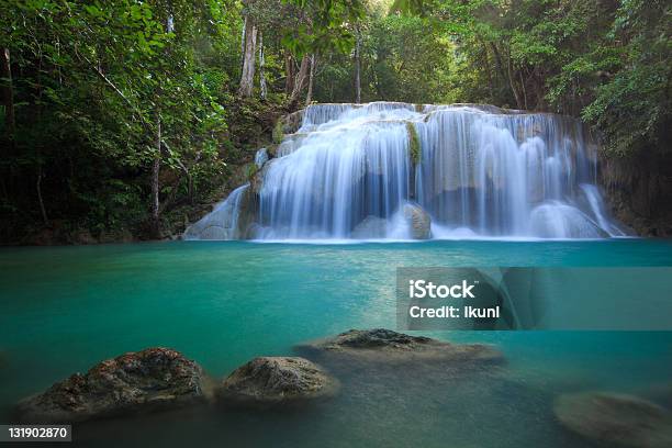 Erawan Waterfall In Kanchanaburi Thailand Stock Photo - Download Image Now - Beauty In Nature, Cold Temperature, Flowing Water