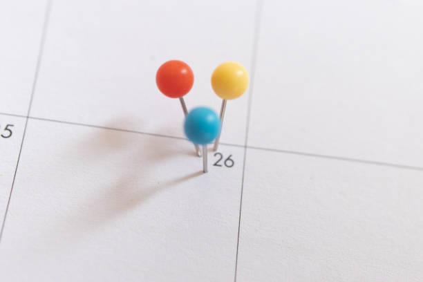 istock Important date and calendar appointment.Pins on calendar 1319031189