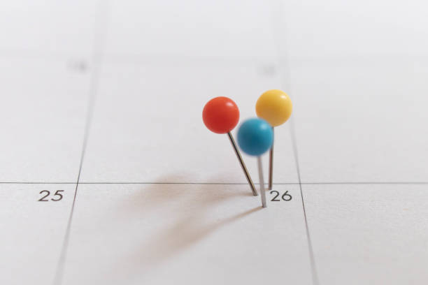 istock Important date and calendar appointment.Pins on calendar 1319031192