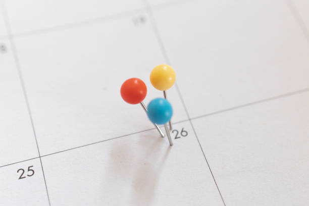 istock Important date and calendar appointment.Pins on calendar 1319031206