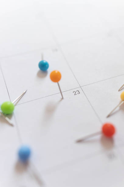 istock Important date and calendar appointment.Pins on calendar 1319031221
