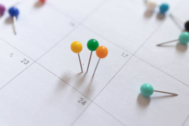 istock Important date and calendar appointment.Pins on calendar 1319031248
