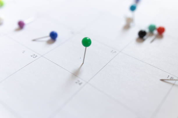 istock Important date and calendar appointment.Pins on calendar 1319031250