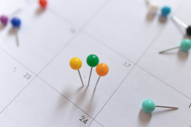 istock Important date and calendar appointment.Pins on calendar 1319031253