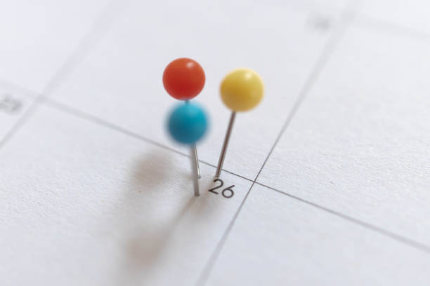 istock Important date and calendar appointment.Pins on calendar 1319031971