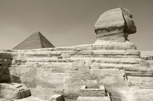 The Sphinx and Great Pyramid in Giza, Egypt