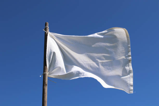 istock The white flag against the blue sky.  Surrender concept. 1319035977