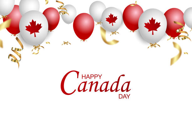 Canada Day vector illustration, Canadian flag and maple leaves, red and white vector Canada Day vector illustration, Canadian flag and maple leaves, red and white vector canada day poster stock illustrations