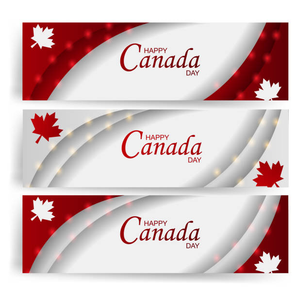 Canada Day vector illustration, Canadian flag and maple leaves, red and white vector Canada Day vector illustration, Canadian flag and maple leaves, red and white vector canada day poster stock illustrations