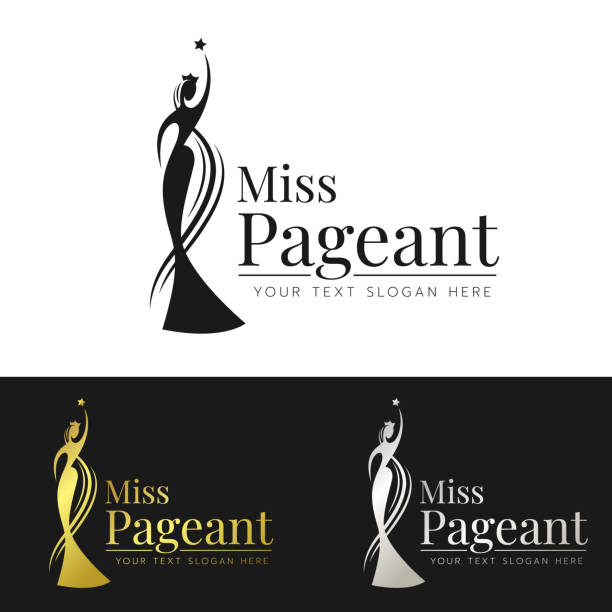 miss pageant sign , black and gold and silver abstract modern beauty queen with long hair wearing a crown vector design miss pageant symbol sign , black and gold and silver abstract modern beauty queen with long hair wearing a crown vector design beauty queen stock illustrations