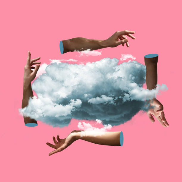 istock Hands aesthetic on bright background, artwork. Concept of human relation, community, togetherness 1319042332