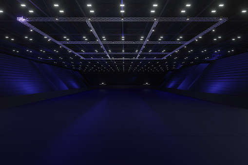Empty stadium center with truss. backdrop for exhibition stands.3d render.