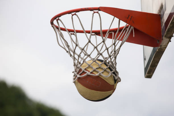 istock Basketball Ball Inside Of the Basket 1319045160