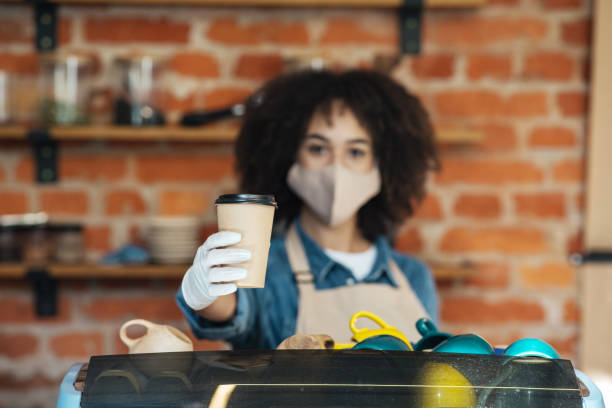 istock Open coffee shop after lockdown quarantine, customer services 1319057432
