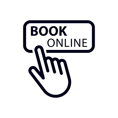 hand pointer or cursor mouse clicking on book online button linear icon. symbol in form of pressing hand