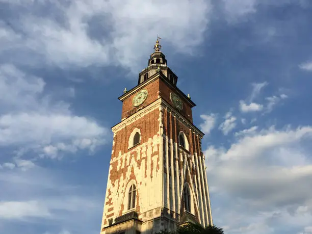 Photo of Town Hall Tower in Kraków, Poland is one of the main focal points of the Main Market Square in the Old Town district of Kraków. The Tower is the only remaining part of the old Kraków Town Hall demolished in 1820.