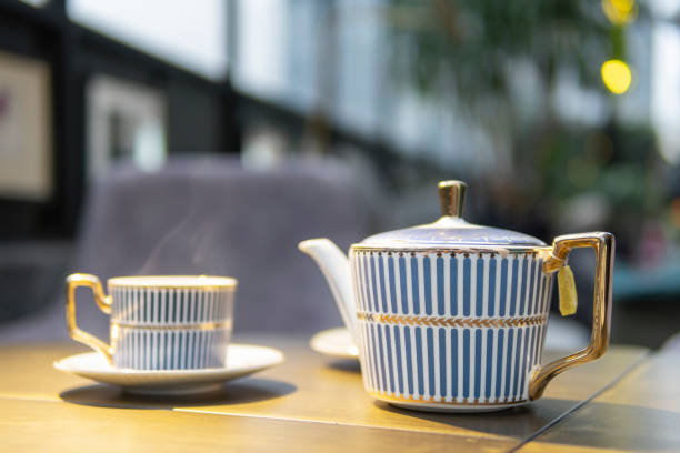 English afternoon tea set on a wooden table