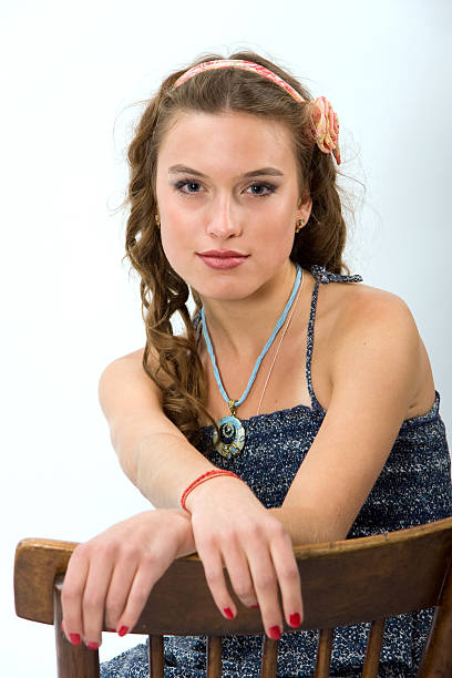 Portrait of a pretty young girl with long ringlets hair stock photo