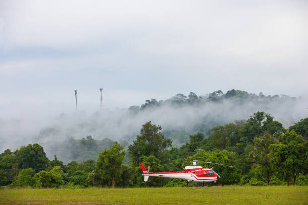 Low Angle of Helicopter Flying in Mid Air