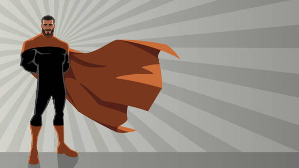Middle Eastern Superhero Ray Light Bearded superhero standing tall on abstract ray light background with copy space. cartoon of arab beard styles stock illustrations