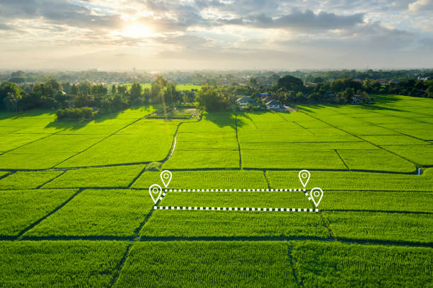 land plot in aerial view for development or investment. - vacant land imagens e fotografias de stock