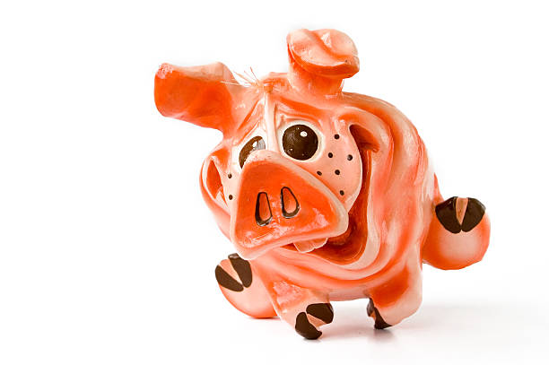 istock Pink pig toy on white 131906860