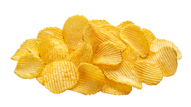 istock Heap of ridged potato chips isolated on white background 1319068628