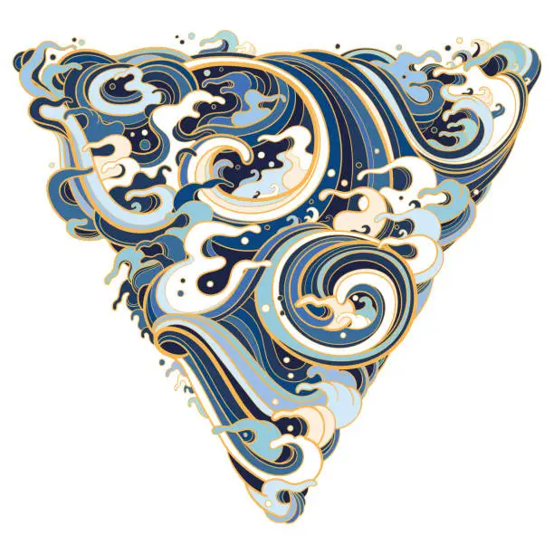 Vector illustration of Traditional oriental sea waves in the form of a triangle.