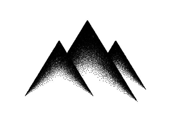 illustrations, cliparts, dessins animés et icônes de fond abstrait avec le signe ou l’emblème de montagnes dans le modèle rétro de dotwork ou de tatouage - stochastic