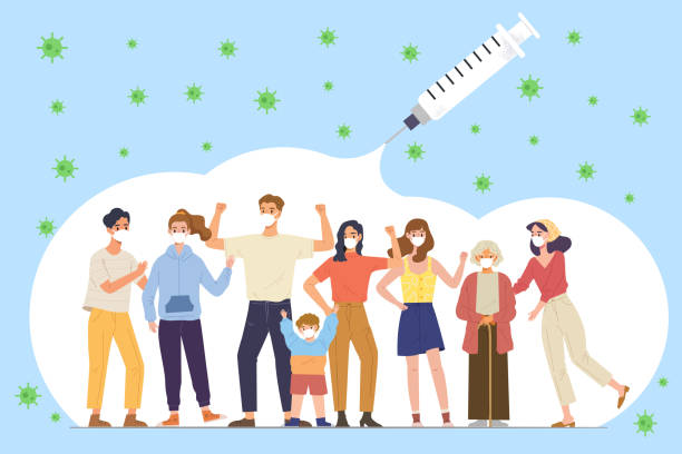 Herd Immunity Group Of Diverse And Different Age People Wearing Mask In A  Bubble Of Vaccine Stock Illustration - Download Image Now - iStock