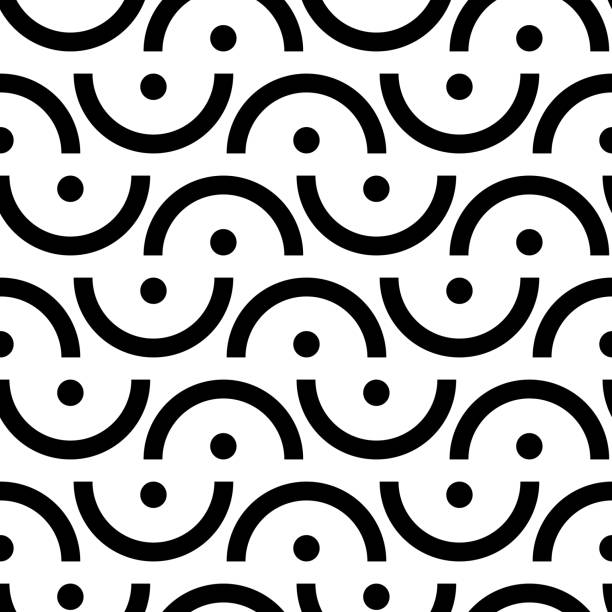 Trendy black and white abstract vector seamless pattern. Flat geometrical semicircles and dots Trendy black and white abstract vector seamless pattern. Flat geometrical semicircles and dots ornate, scandinavian modern simple background. Textile, fabric, wallpaper print template semi circle stock illustrations