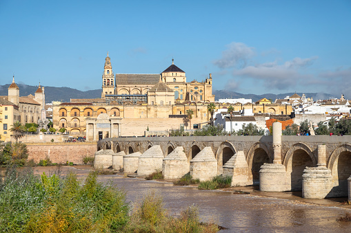 Puente Romano bridge and Mosque-Cathedral of Cordoba, Andalusia, Spain