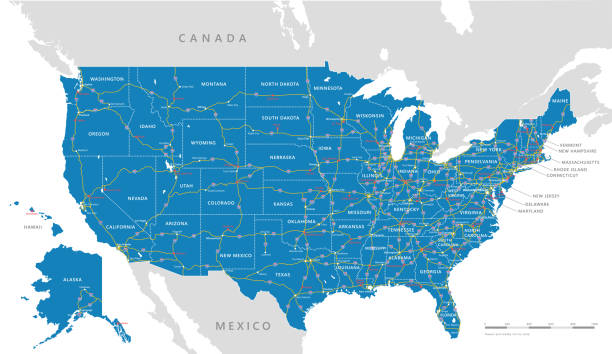 High detailed USA interstate road map vector template High detailed USA interstate road map vector louisiana illustrations stock illustrations