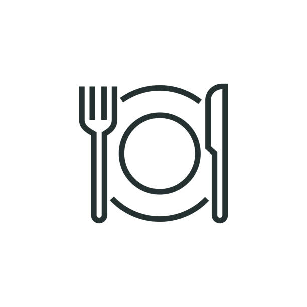 illustrations, cliparts, dessins animés et icônes de icône de ligne de restaurant - silverware fork symbol dishware