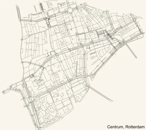 Vector illustration of Street roads map of the Stadscentrum (Centrum) district of Rotterdam, Netherlands