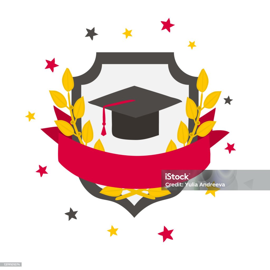 Graduation Security Logo Graduation Logo With Shield Cap And Laurel Branches Stock Illustration ...