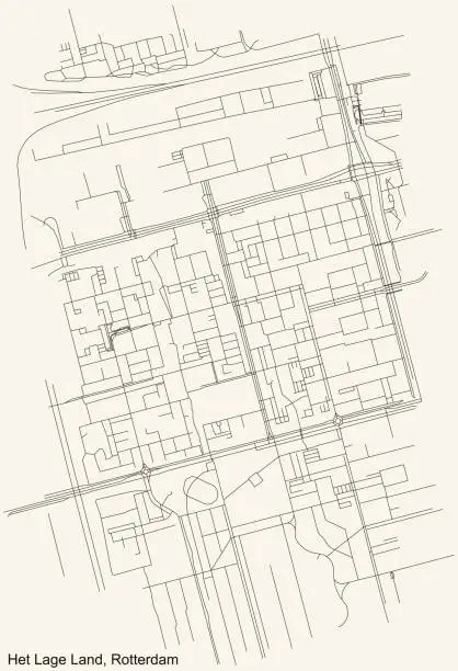 Vector illustration of Street roads map of the Het Lage Land quarter neighbourhood of Rotterdam, Netherlands