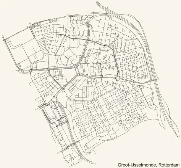 Vector illustration of Street roads map of the Groot-IJsselmonde neighbourhood of Rotterdam, Netherlands