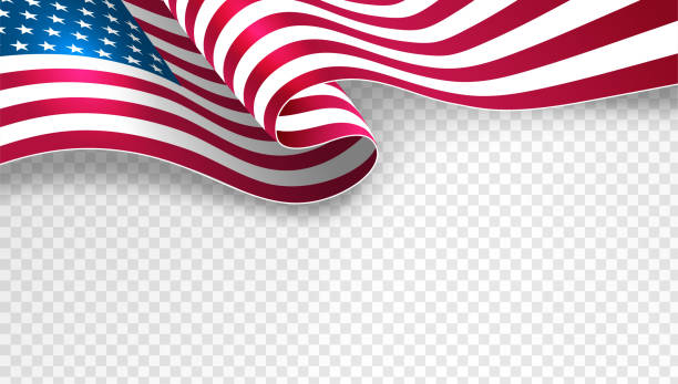 USA waving-flag on transparent background template for poster, banner, postcard, flyer, greeting card etc. Vector illustration. Independence Day is celebrated on the 4th of July of each year in the USA and it is the celebration of the day the United States Of America declared its independence from the control of Great Britain. Independence Day is commonly celebrated with the lighting of fireworks or electronic light shows, music, and outdoor activities the display of the "American" flag, and the display of the USA flag colors red, white, and blue. flag stock illustrations