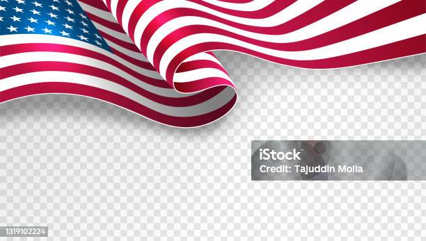 美國在透明背景範本上揮舞國旗用於海報橫幅明信片傳單賀卡等向量插圖向量圖形及更多美國國旗圖片 - 美國國旗, 背景 - 主題, 旗幟
