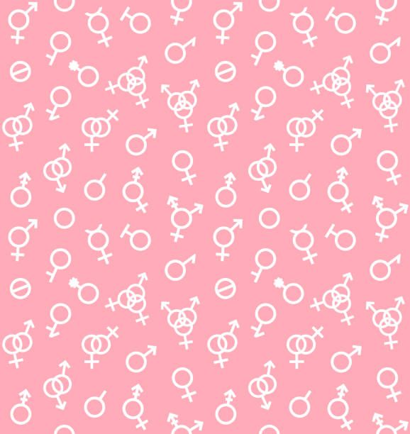 Vector seamless pattern of Gender symbols and Sexual orientation isolated on pink background Vector seamless pattern of Gender symbols and Sexual orientation isolated on pink background. Male, female, transgender, gay, lesbian, bisexual, bigender, travesti, genderqueer, asexual lgbt gender symbol stock illustrations