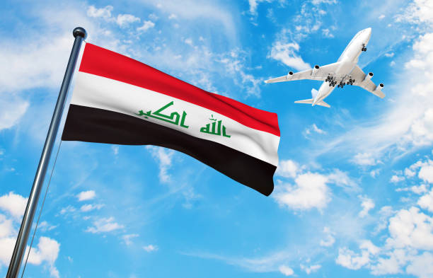 Iraqi Flag With Airplane Iraqi Flag With Airplane iraqi flag stock pictures, royalty-free photos & images