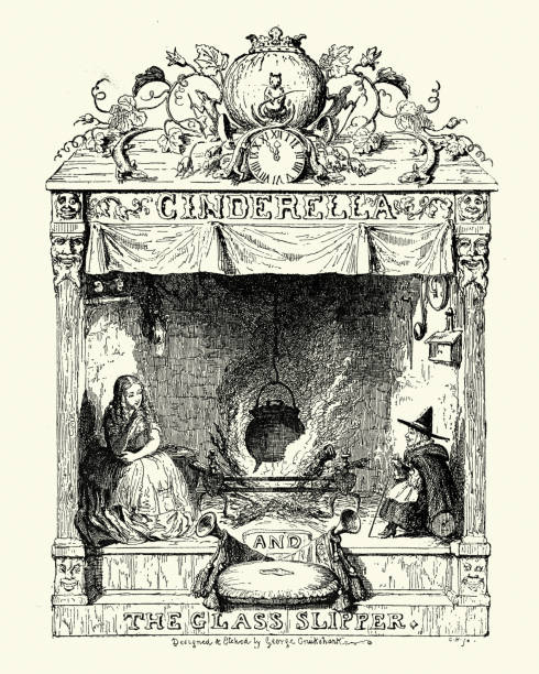 Cinderella and fairy godmother, illustrated by George Cruikshank Vintage illustration from the story of Cinderella, illustrated by George Cruikshank pics of the godmother stock illustrations