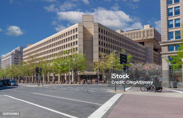 Federal Bureau Of Investigation Headquarters And Blue Sky With Puffy Clouds Washington Dc Usa Stock Photo - Download Image Now