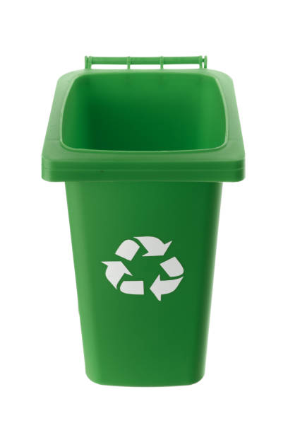 istock Plastic green trash can isolated on white background 1319117022