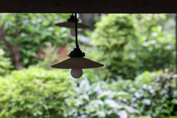 istock retro electric lights hanging from the eaves 1319119403