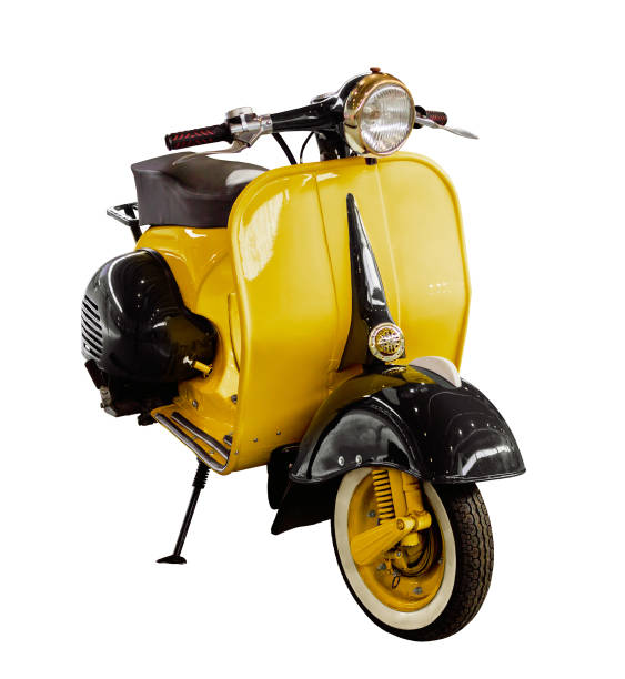 istock Vintage black and yellow motor scooter isolated on white 1319120813