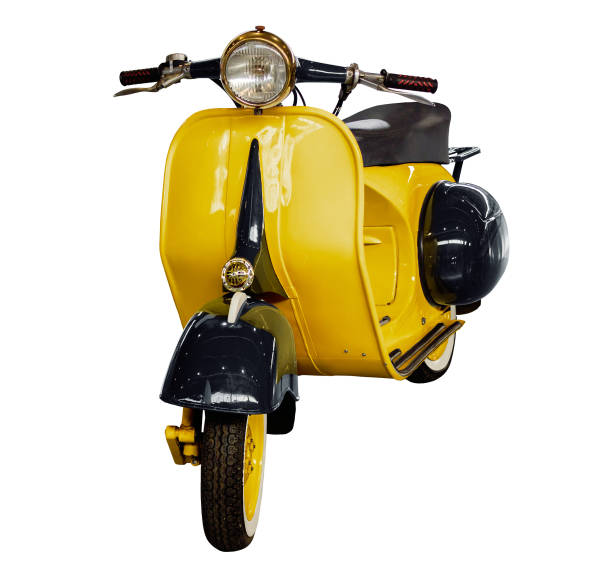 istock Vintage black and yellow motor scooter isolated on white 1319120814