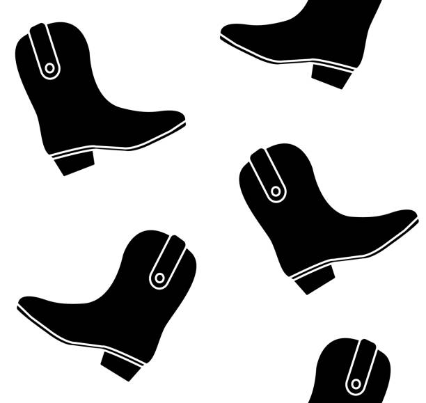 vektor nahtlose muster von flachen schwarzen cowboy-stiefel - leather backgrounds textured wild west stock-grafiken, -clipart, -cartoons und -symbole